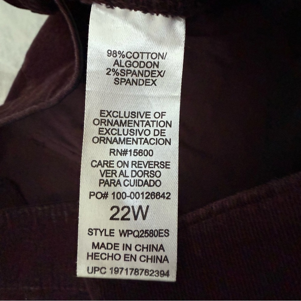 Women’s Democracy "Ab"solution Skyrise Wide Leg Corduroy Pants Tulip Hem 22W - Picture 13 of 16